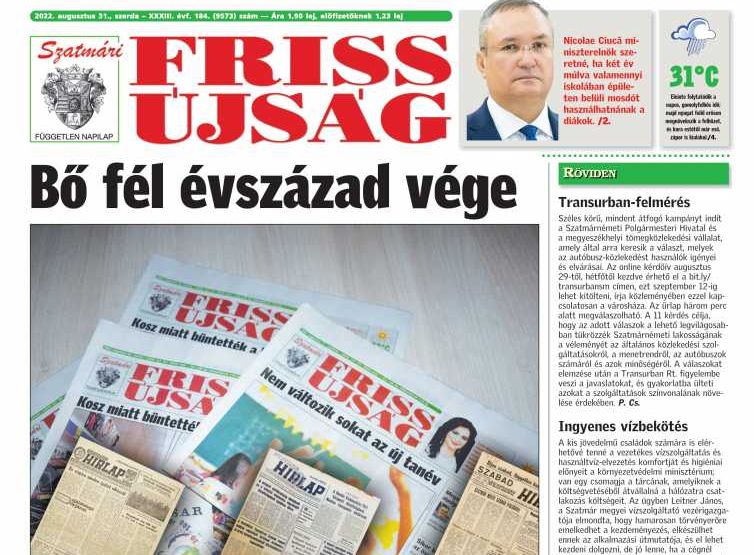 A Szatmári Friss Újság megszüntetésére